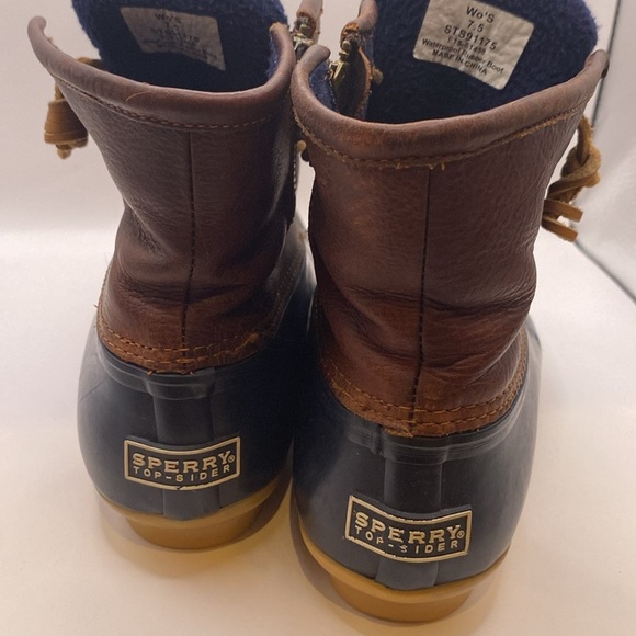 Sperry Top Sider Saltwater Tan Navy Blue Duck Boots STS91175 Women's Size 7.5 - Picture 3 of 10